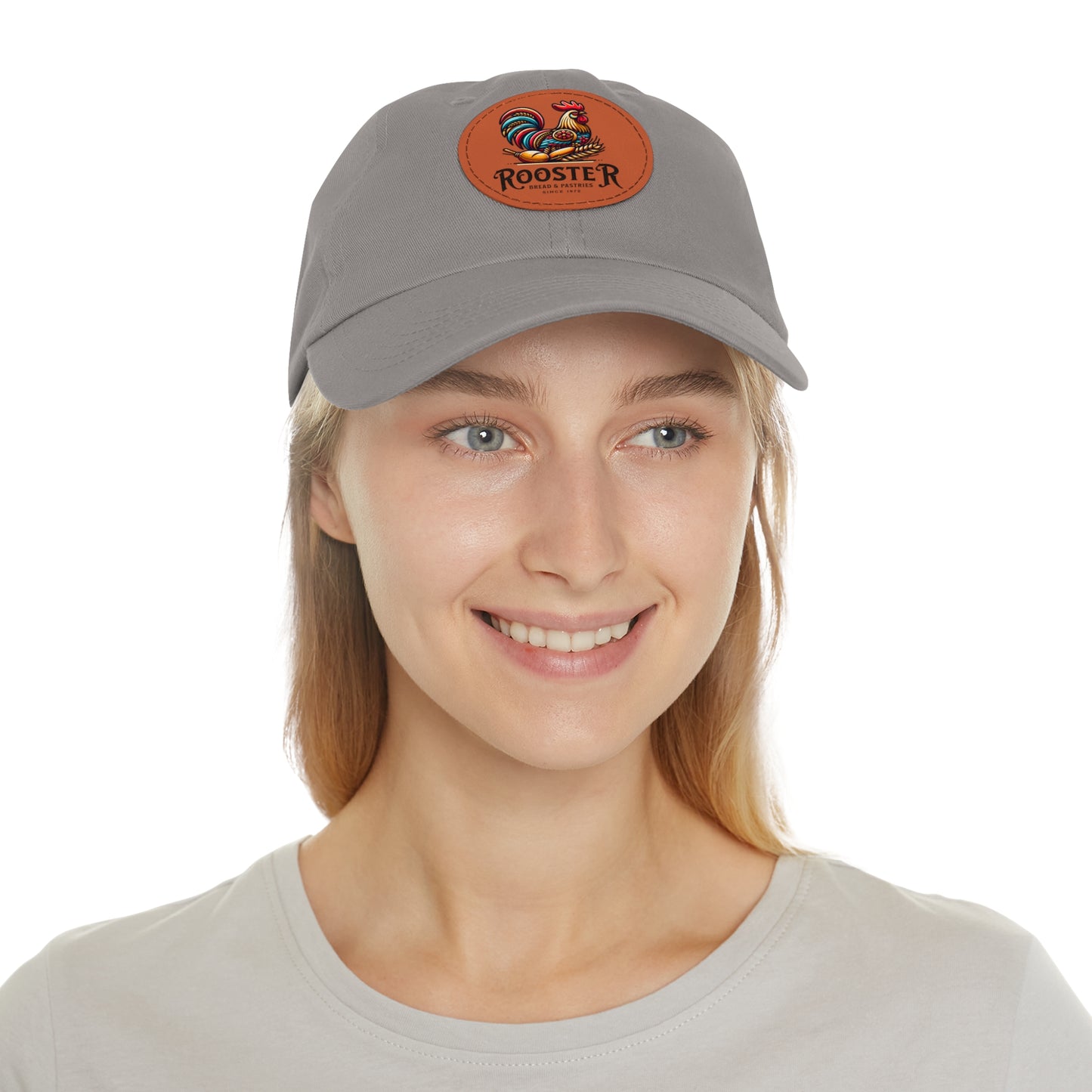 Rooster Dad Hat with Leather Patch (Round)