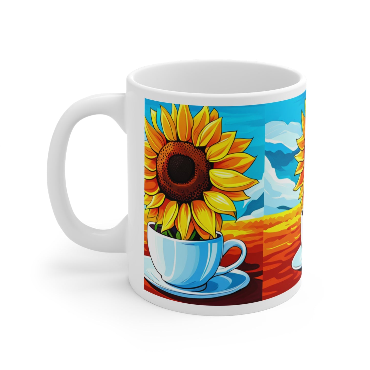 Sun-flower White break fast mug is White Ceramic Mug, 11oz