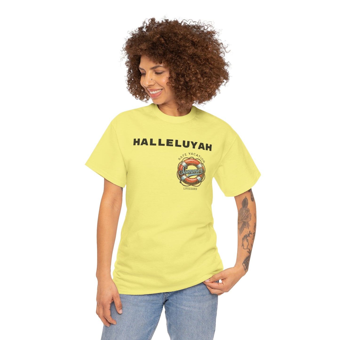 Halleluyah Safe Vacation  Unisex Heavy Cotton Tee Shirt is created for the purpose of all tourist and  travellers.