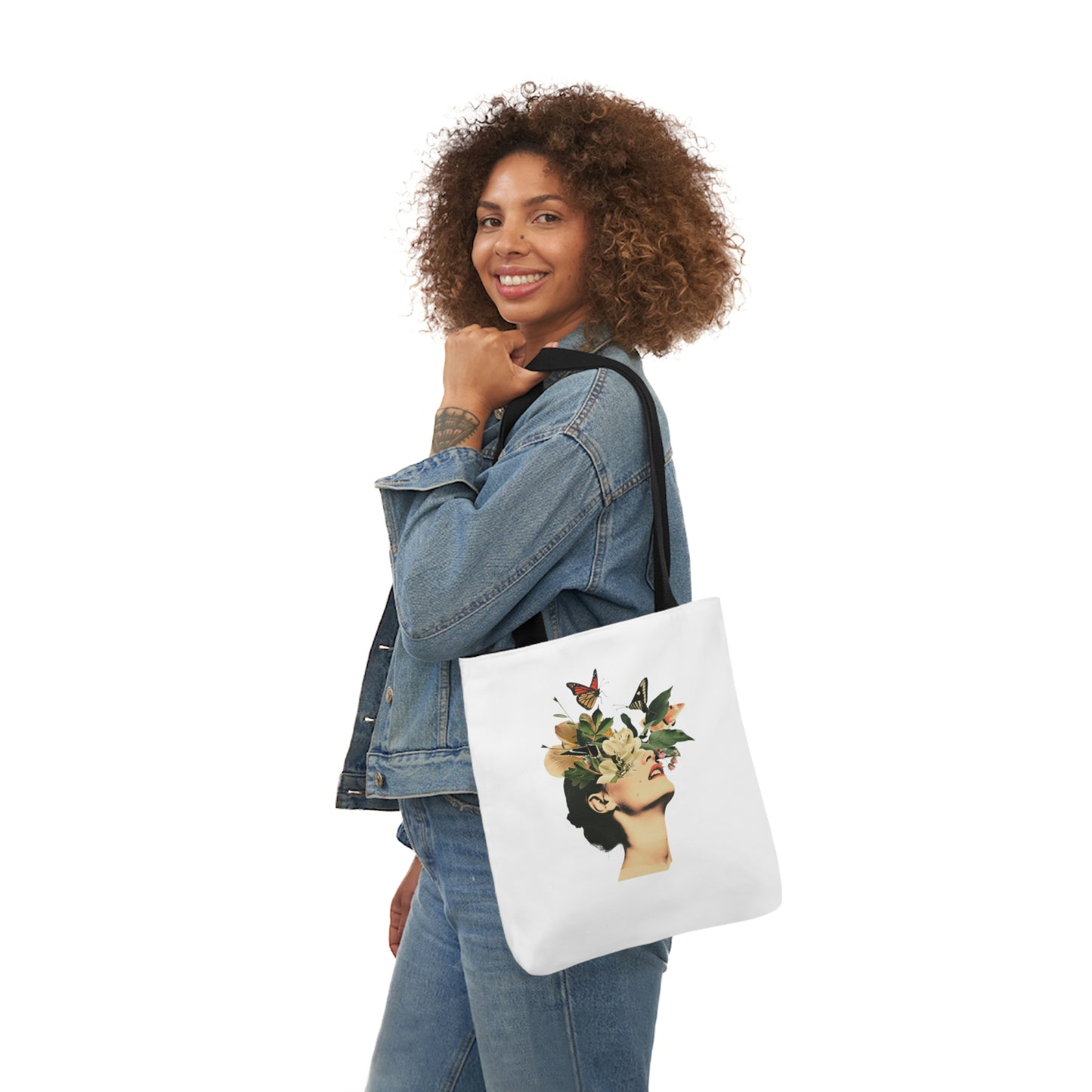 Flower Canvas Tote Bag, 5-Color Straps