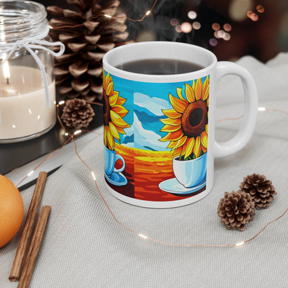 Sun-flower White break fast mug is White Ceramic Mug, 11oz