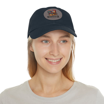 Rooster Dad Hat with Leather Patch (Round)