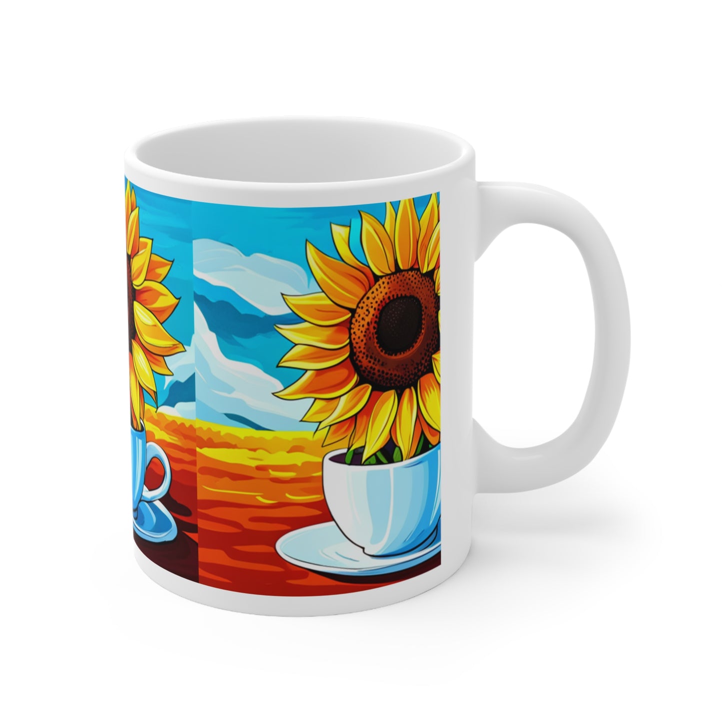 Sun-flower White break fast mug is White Ceramic Mug, 11oz