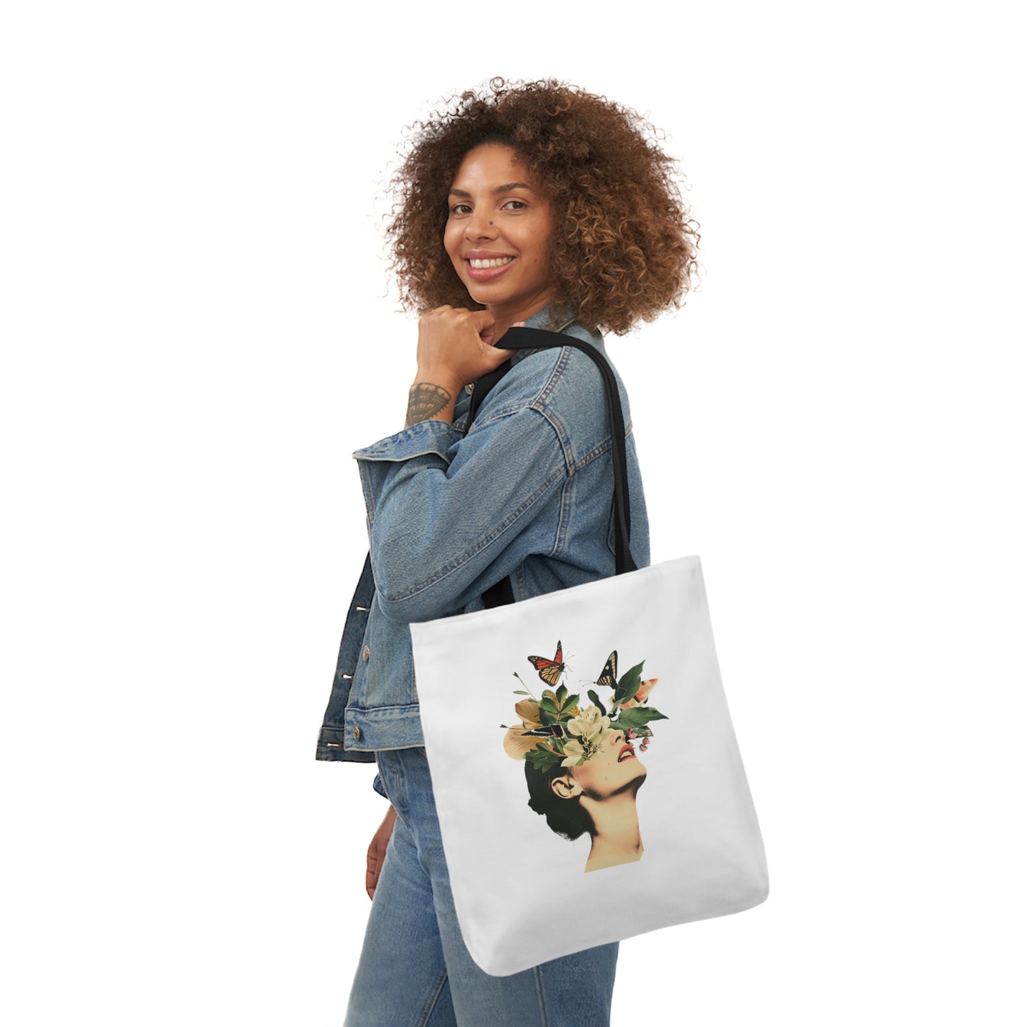 Flower Canvas Tote Bag, 5-Color Straps