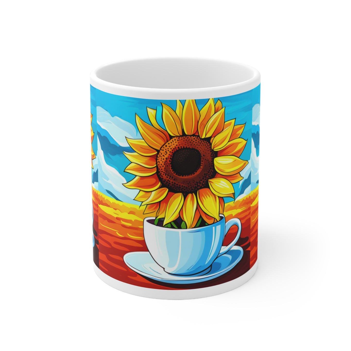 Sun-flower White break fast mug is White Ceramic Mug, 11oz