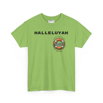 Halleluyah Safe Vacation  Unisex Heavy Cotton Tee Shirt is created for the purpose of all tourist and  travellers.