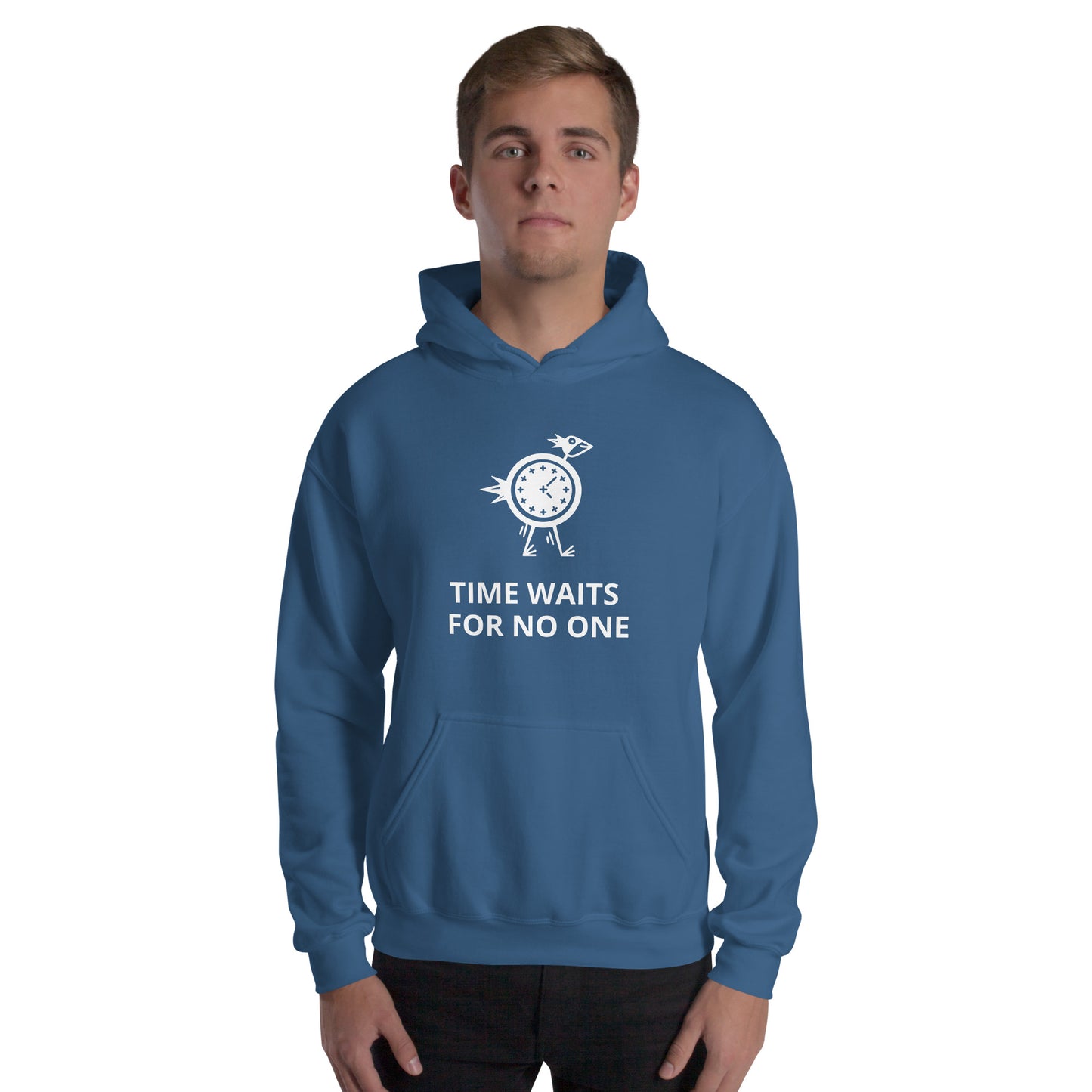 Time Waits For No One White Print Unisex Hoodie