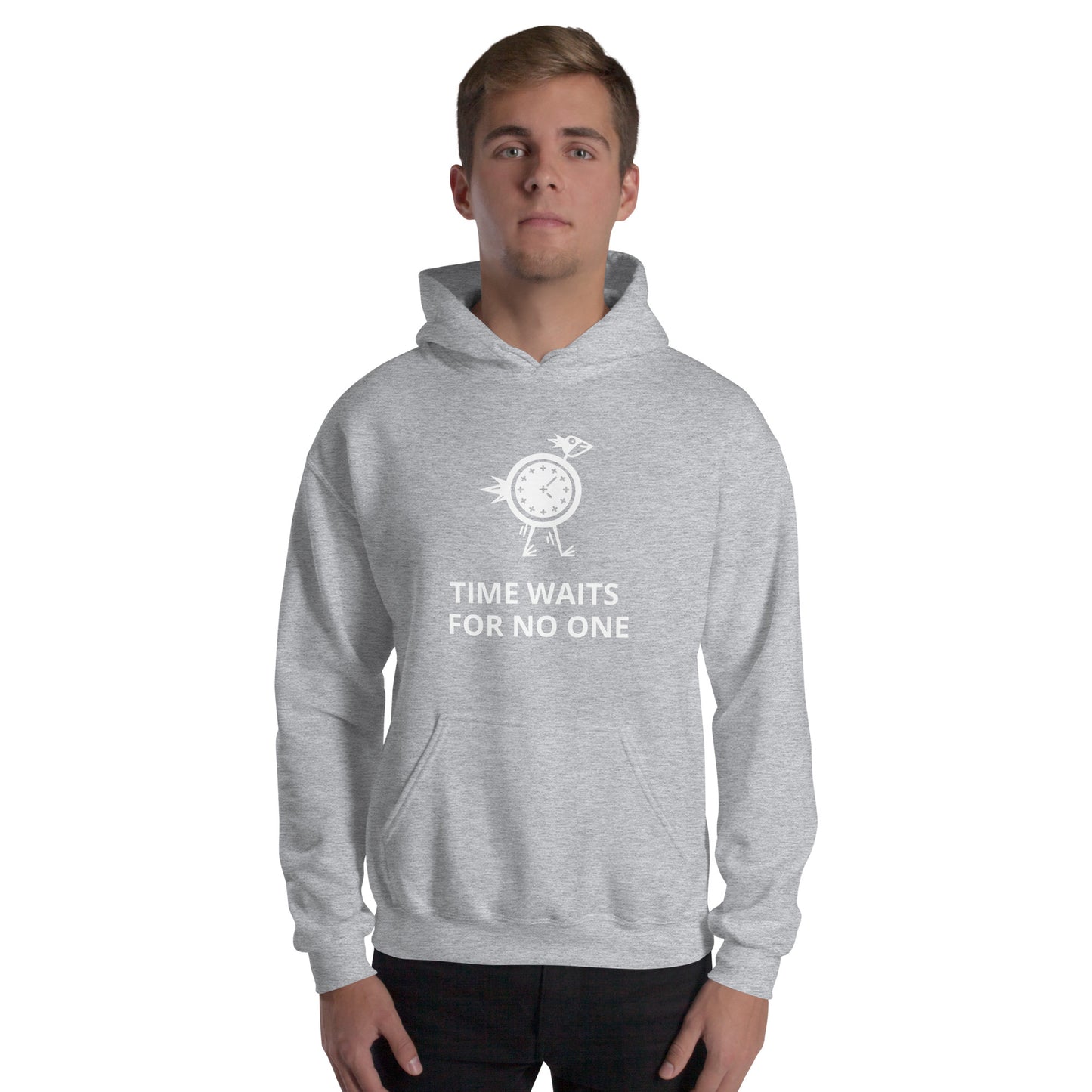 Time Waits For No One White Print Unisex Hoodie